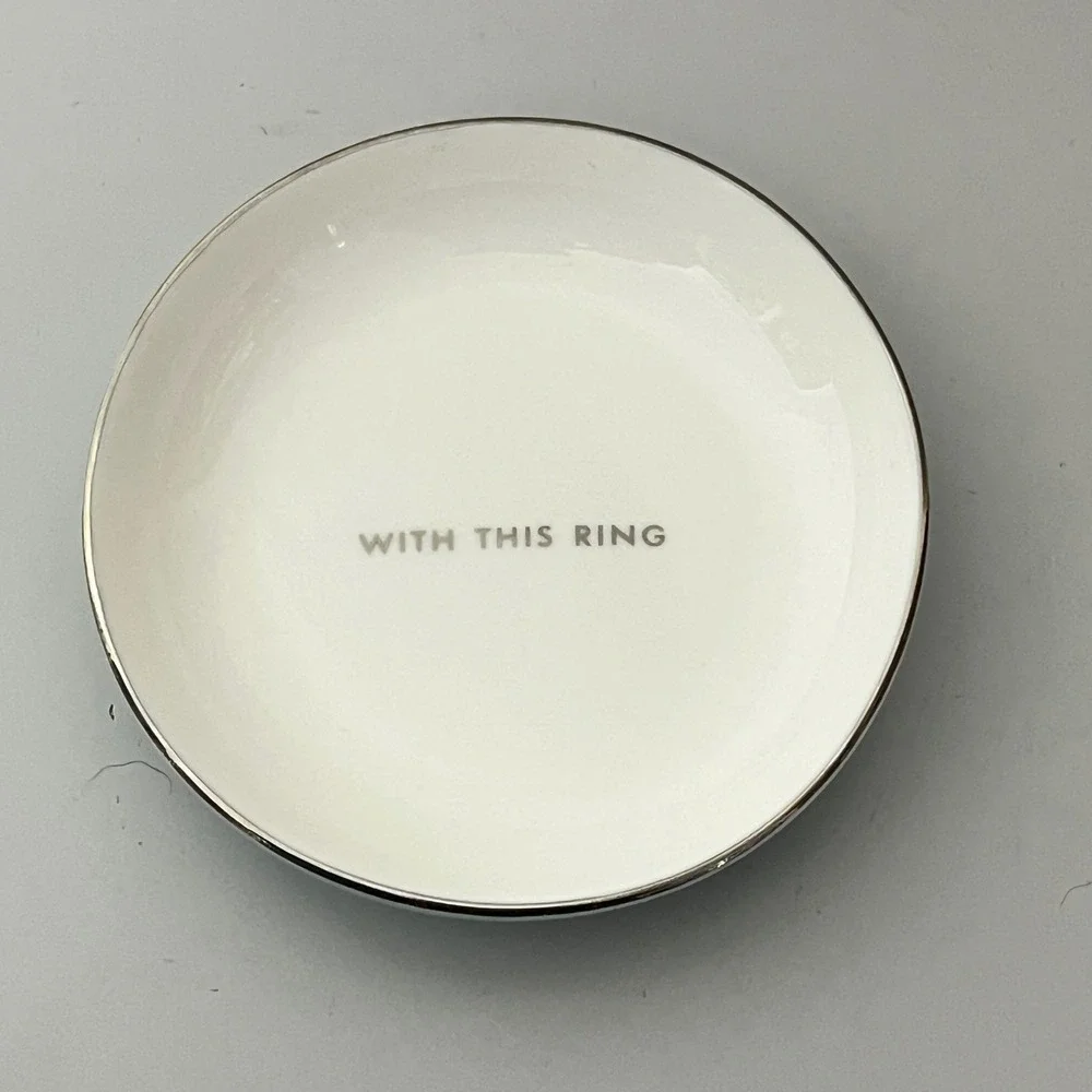 Kate Spade Ring Dish  White Blue With This Ring Silver Trim Porcelain